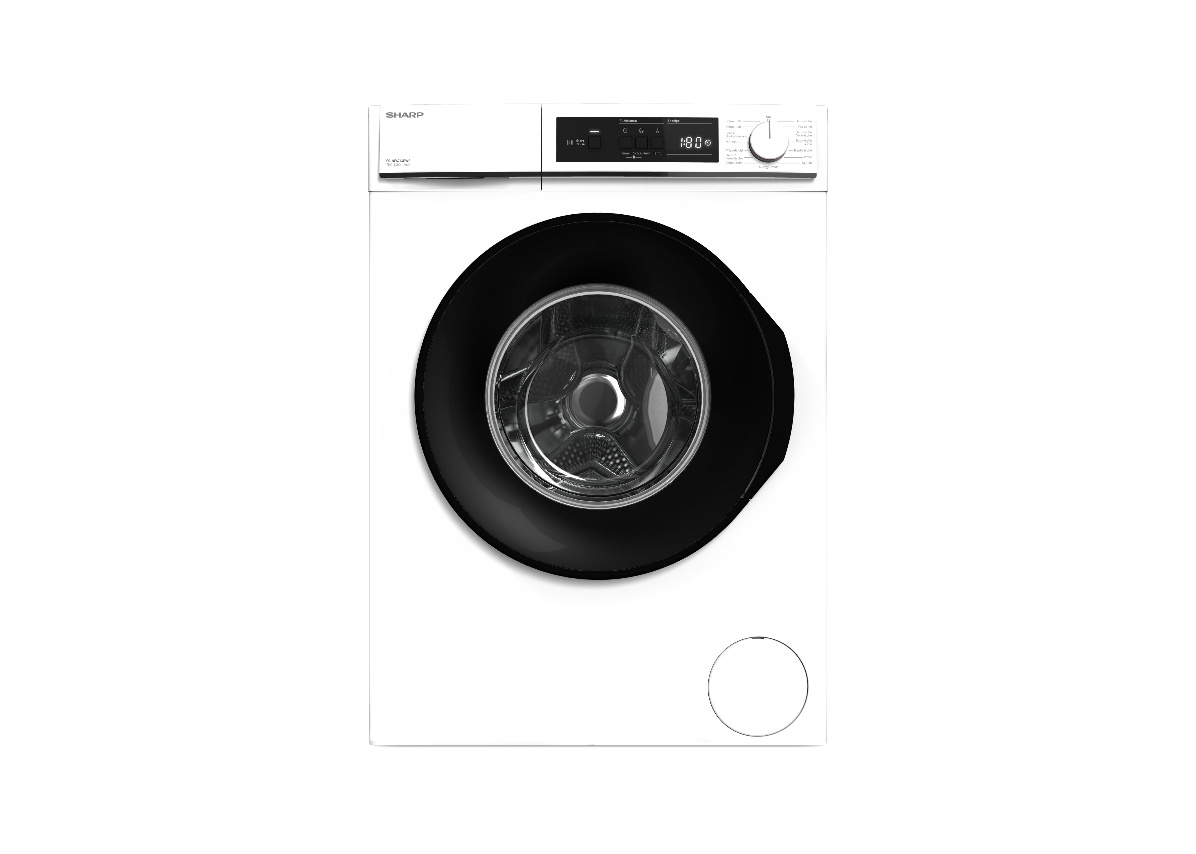 SHARP ES-NFA714BWB-DE Freestanding Washing Machine 7 kg 1400 RPM B Class with Advanced Inverter Motor Technology