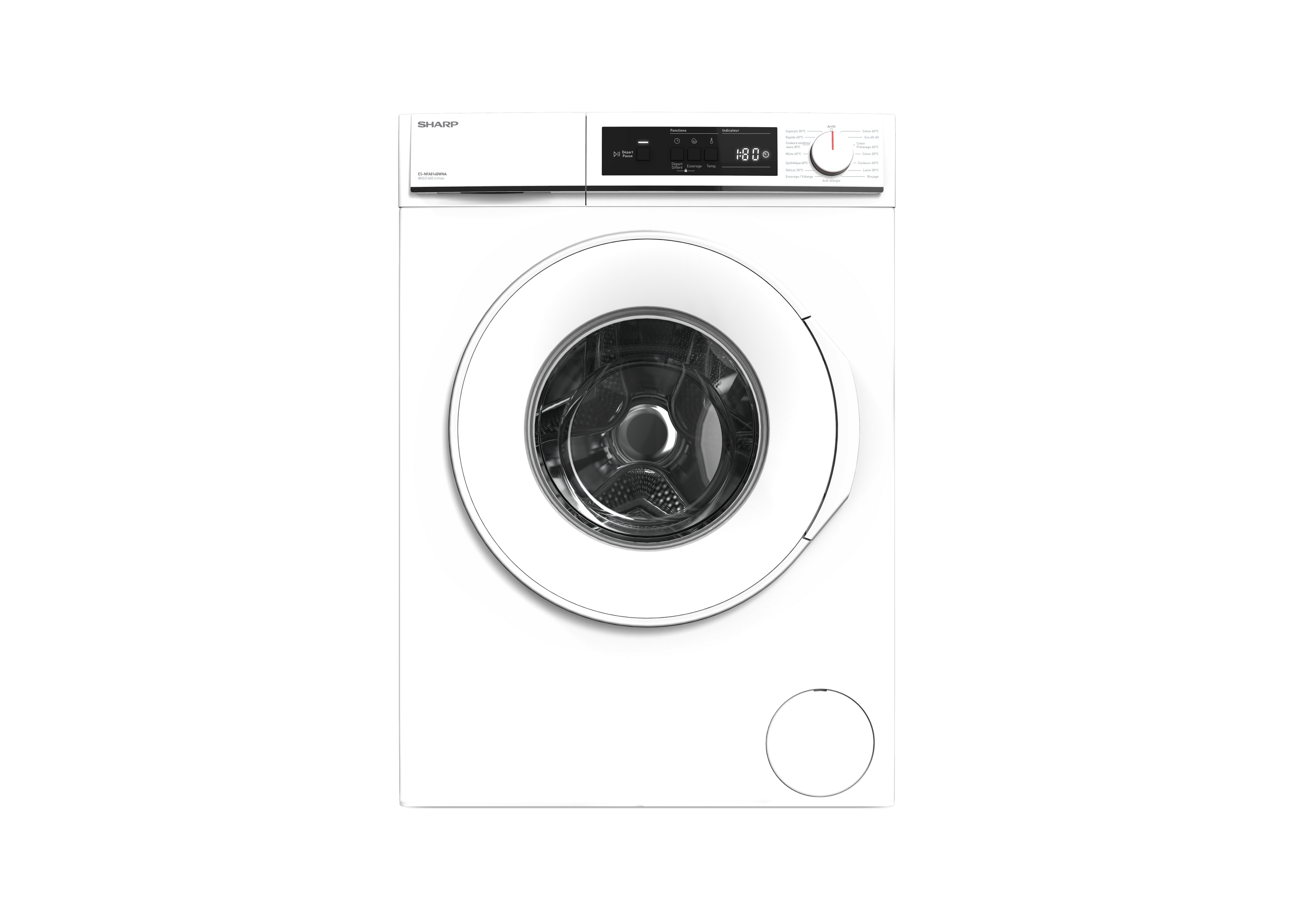 SHARP ES-NFA814BWNA-FR Freestanding Washing Machine 8 kg 1400 RPM A Class with Advanced Inverter Motor Technology