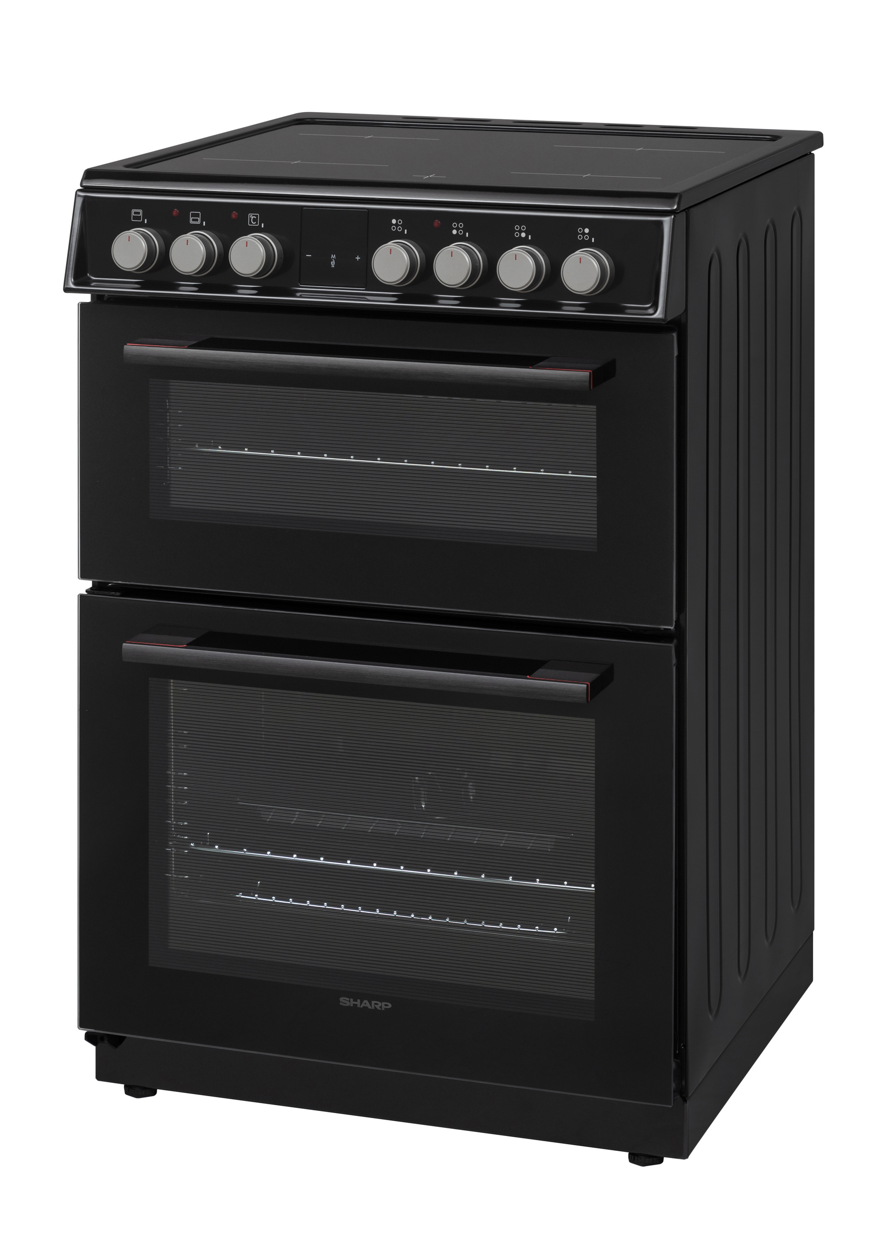 Sharp KF-66DVDD04BM1K-EN 60x60cm Freestanding Vitroceramic Double Oven, Black
