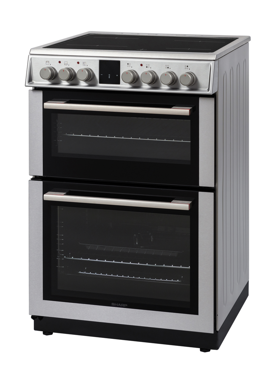 Sharp KF-66DVDD04IM1K-EN 60x60cm Freestanding Vitroceramic Double Oven, Inox