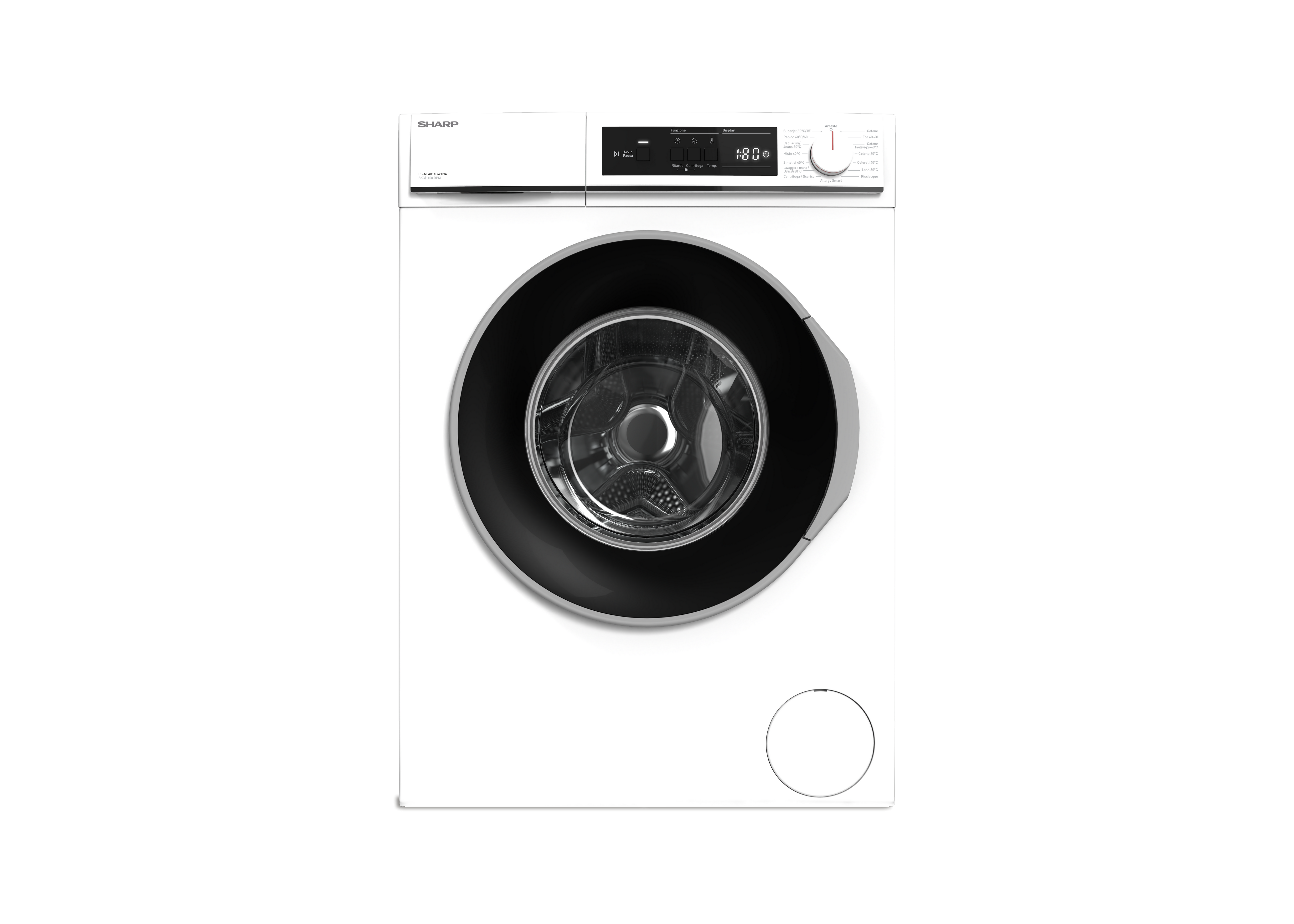 SHARP ES-NFA814BW1NA-IT Freestanding Washing Machine 8 kg 1400 RPM A Class with Advanced Inverter Motor Technology