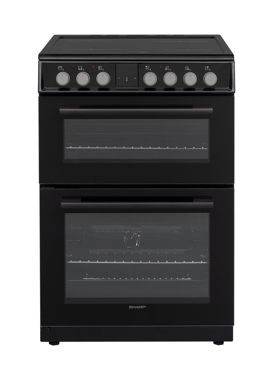 Sharp KF-66DVDD04BM1K-EN 60x60cm Freestanding Vitroceramic Double Oven, Black